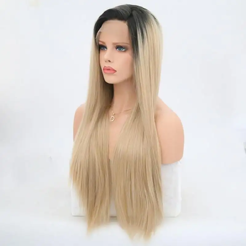 Micheline Long Ombre Blonde Silky Straight Heat Resistant Wig with Side Part - Image 4