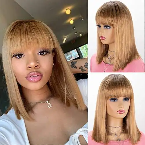 Mid Length Bob Ombre Blonde Wig with Dark Root - Image 2