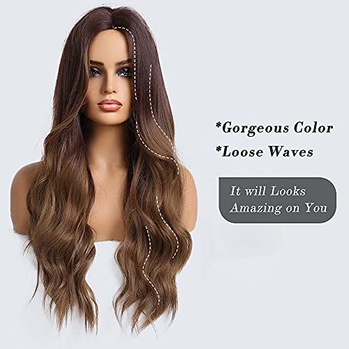 Middle Parting 26 inch Long Ombre Brown Hair Wig - Image 2