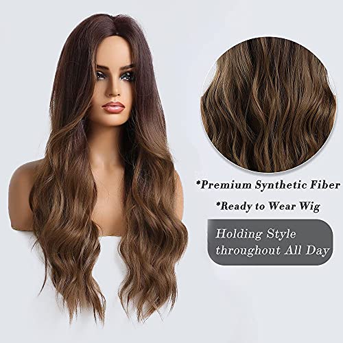 Middle Parting 26 inch Long Ombre Brown Hair Wig - Image 3