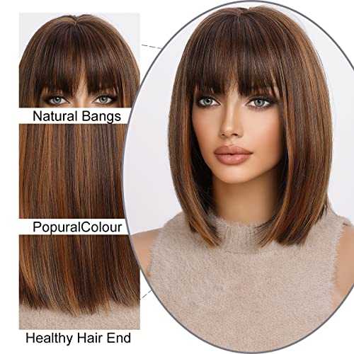 Mixed Brown Bob Wig with Highlights and Bangs - Image 4