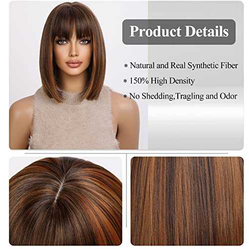 Mixed Brown Bob Wig with Highlights and Bangs - Image 5