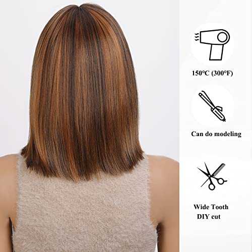 Mixed Brown Bob Wig with Highlights and Bangs - Image 6