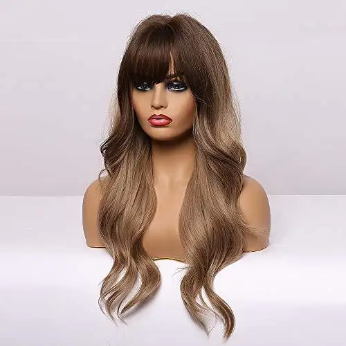 Ombre Brown Heat Resistant Fibre Long Wavy Wig - Image 4