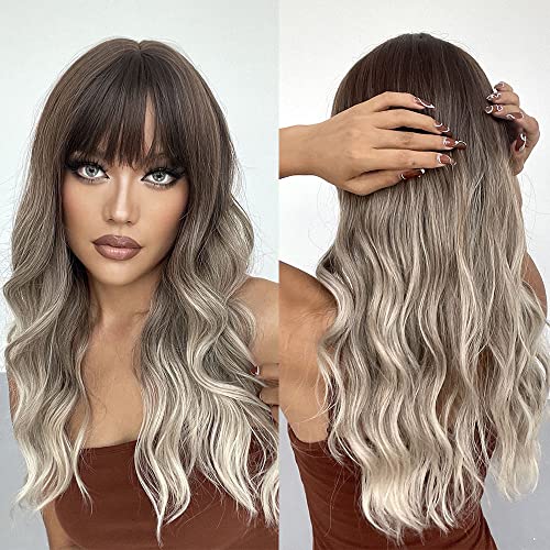 Ombre Grey Synthetic Hair with Bangs - Image 2