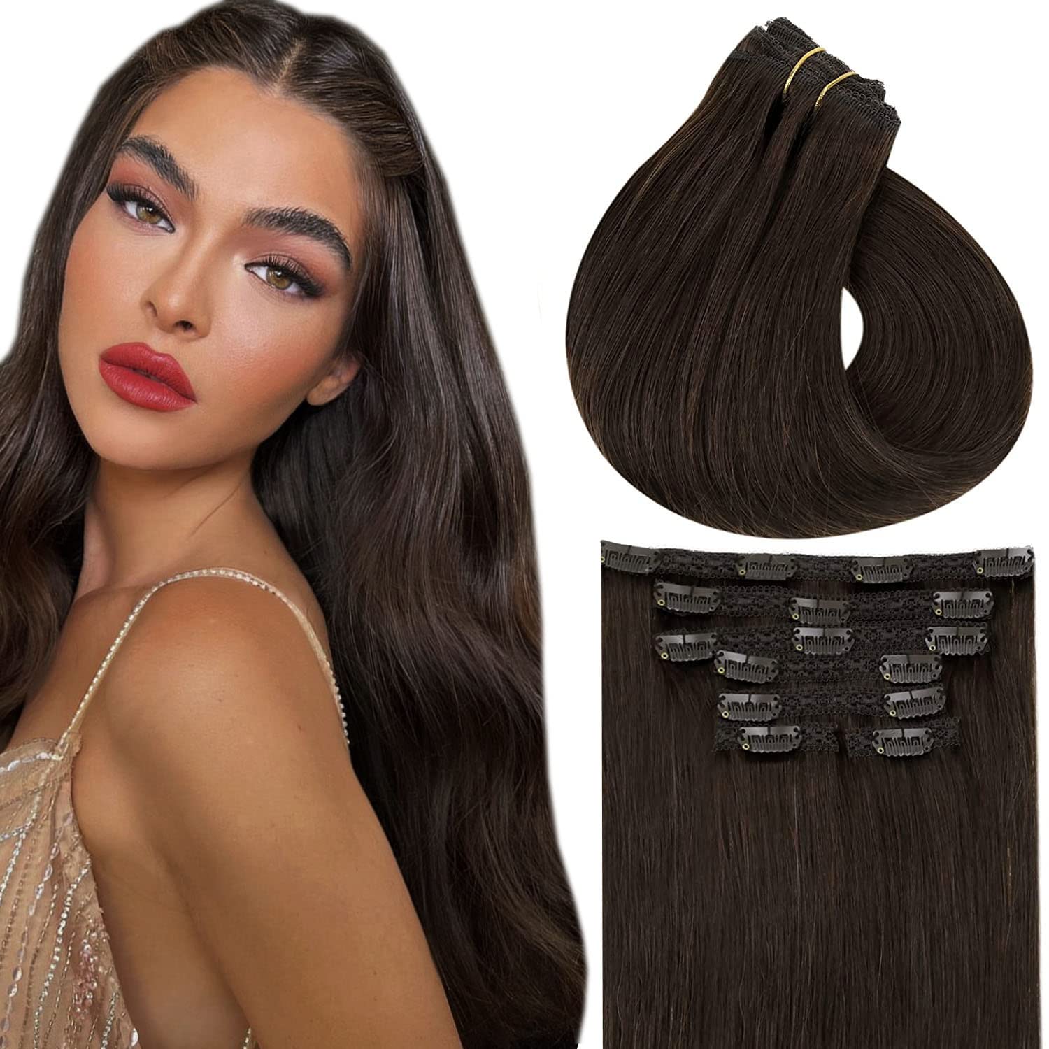 Ombre Human Hair Clip in Hair Extensions - Image 105