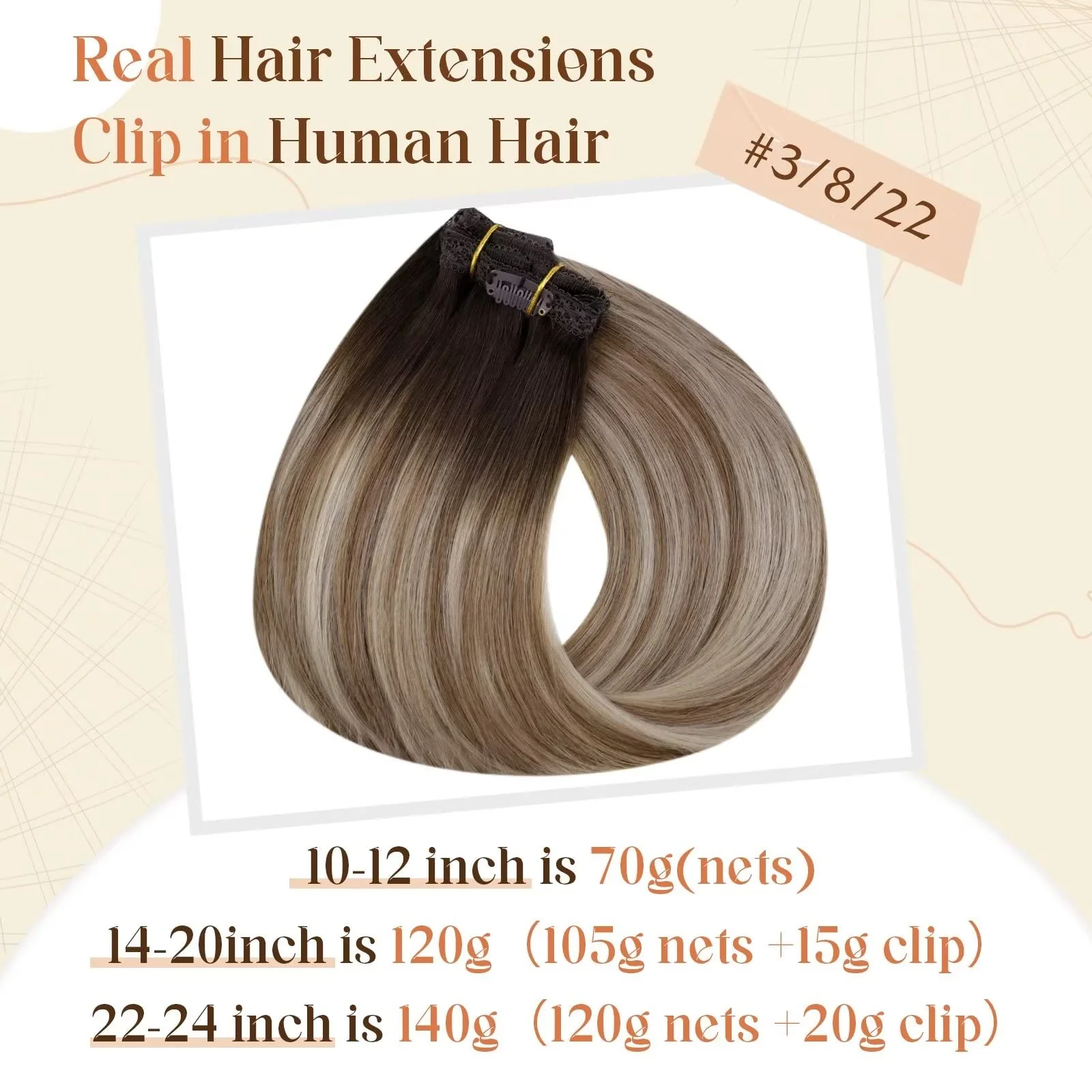 Ombre Human Hair Clip in Hair Extensions - Image 2