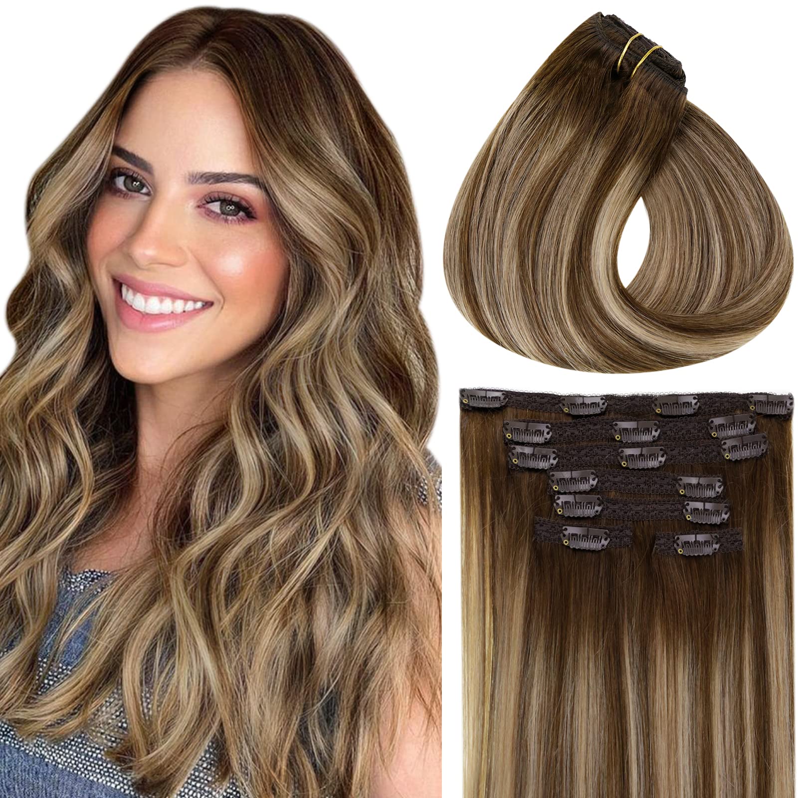 Ombre Human Hair Clip in Hair Extensions - Image 25