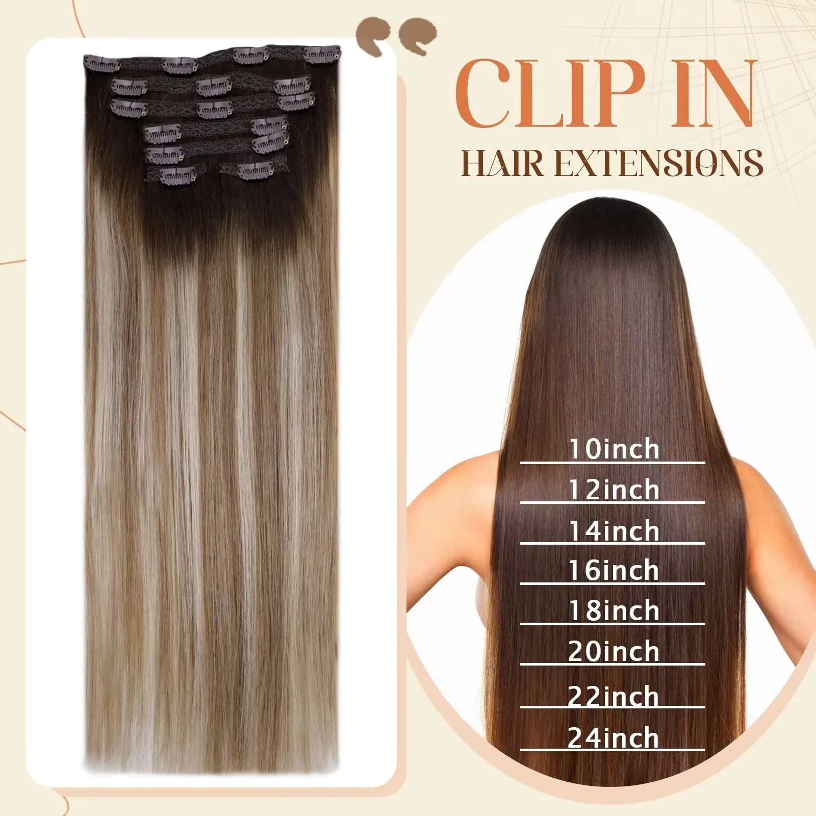 Ombre Human Hair Clip in Hair Extensions - Image 3