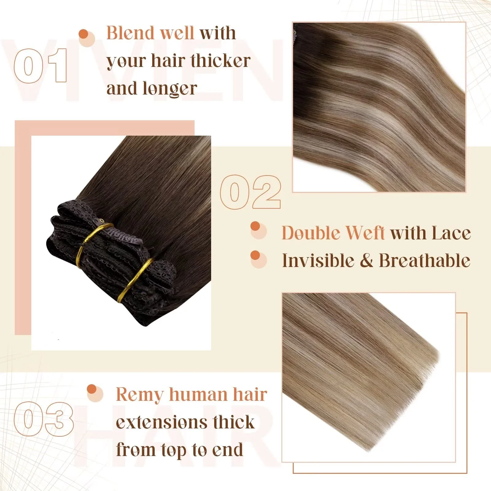 Ombre Human Hair Clip in Hair Extensions - Image 4