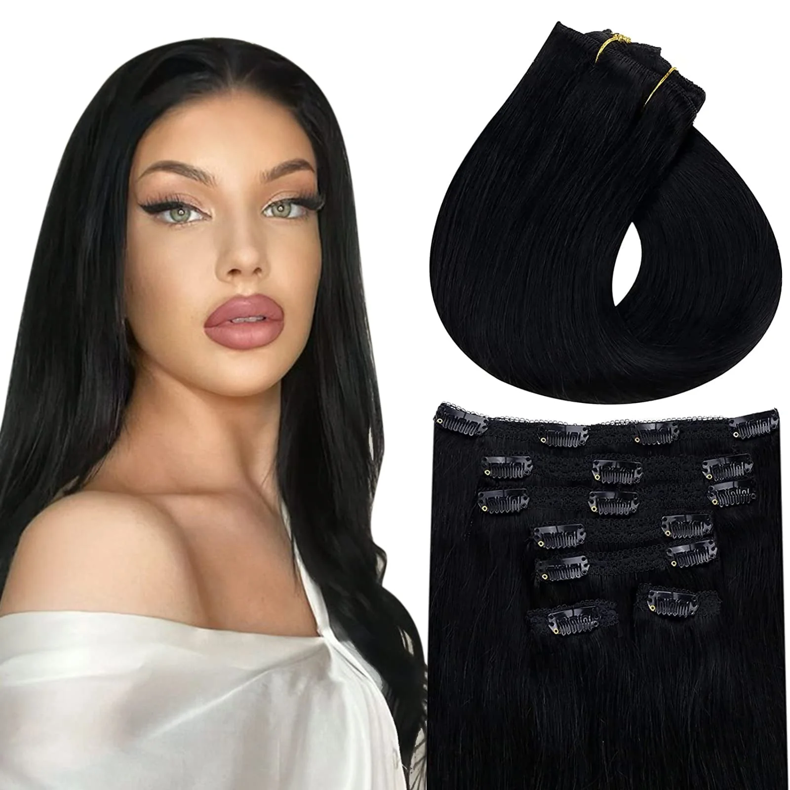 Ombre Human Hair Clip in Hair Extensions - Image 92