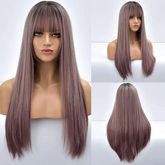 Giselle Ombre Long Straight Synthetic Wig For Women With Bangs - Image 13
