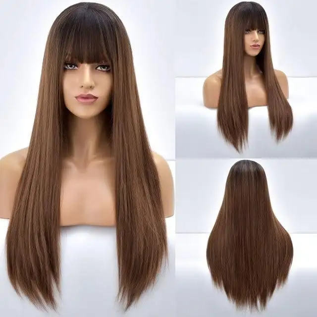 Giselle Ombre Long Straight Synthetic Wig For Women With Bangs - Image 14