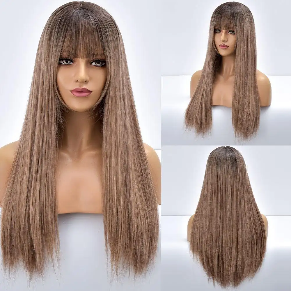 Giselle Ombre Long Straight Synthetic Wig For Women With Bangs - Image 15