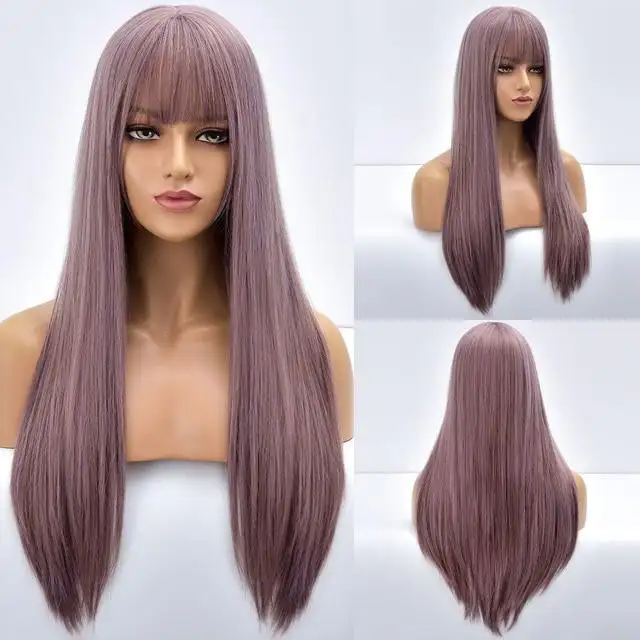 Giselle Ombre Long Straight Synthetic Wig For Women With Bangs - Image 9