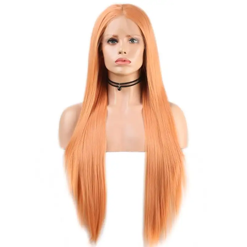 Peach Colored Silky Straight Lace Wig with Middle Part - Image 2