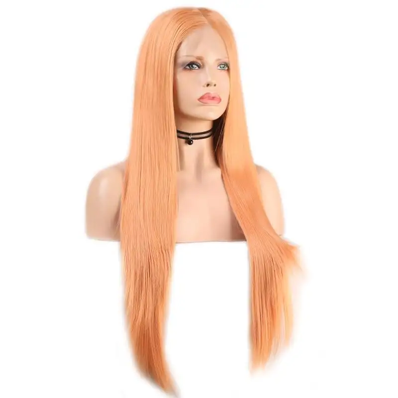 Peach Colored Silky Straight Lace Wig with Middle Part - Image 3