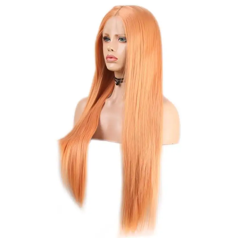 Peach Colored Silky Straight Lace Wig with Middle Part - Image 4