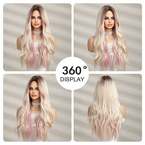 Pink Heat Resistant Highlight Blonde Wigs - Image 5