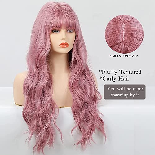 Pink Synthetic wig with bangs - Image 2
