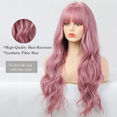 Pink Synthetic wig with bangs - Image 3