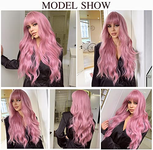 Pink Synthetic wig with bangs - Image 5