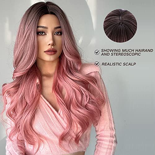Pink Synthetic Wig with Center Part - Image 2