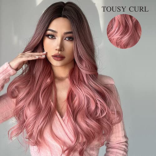 Pink Synthetic Wig with Center Part - Image 3