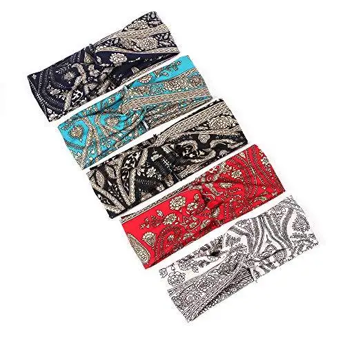 Polka Dot Cross & Assorted Prints Headband Set for Women - Image 19