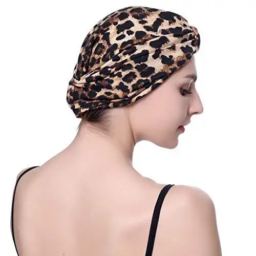 Printed Leopard and Assorted Print Cotton Turban Sleep Cap - Image 2