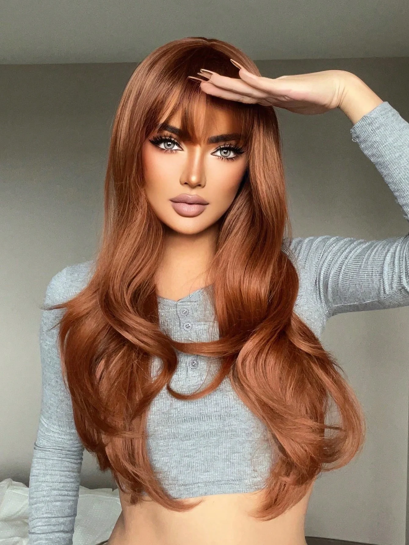 Red Long Curly Wig With Bangs - Image 2