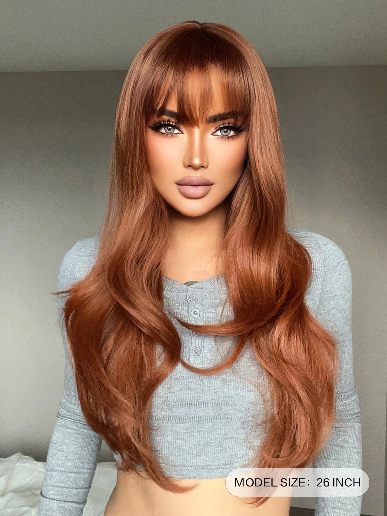 Red Long Curly Wig With Bangs - Image 3