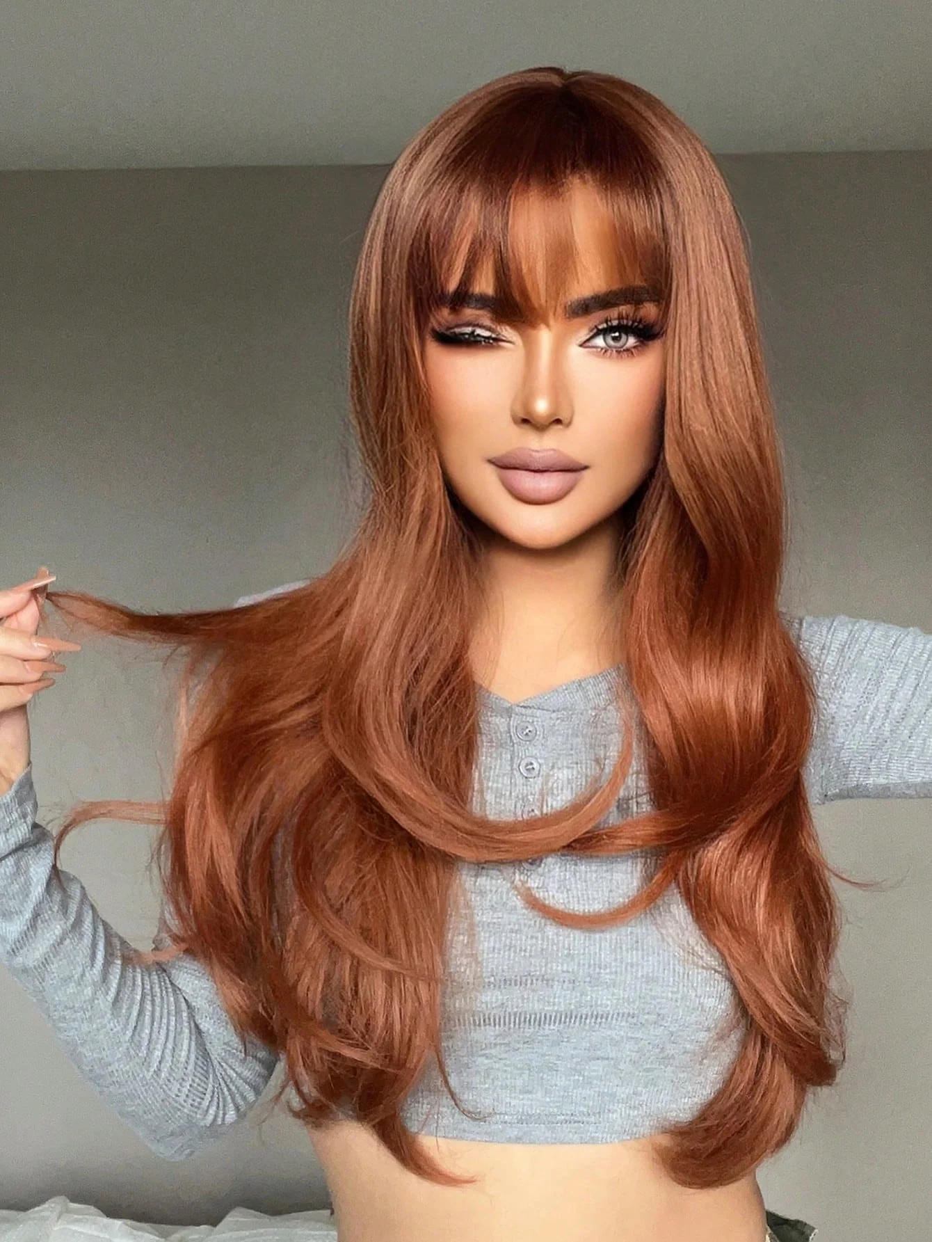 Red Long Curly Wig With Bangs - Image 4