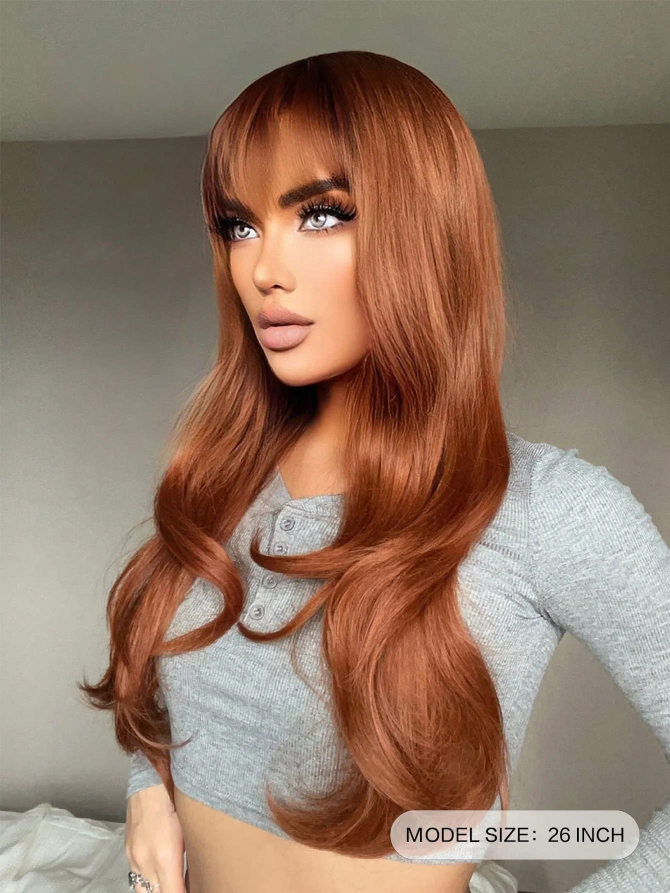 Red Long Curly Wig With Bangs - Image 6
