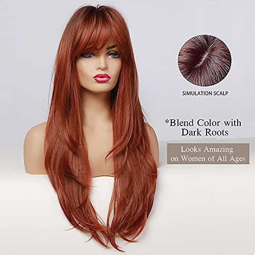 Rooted and Layered Auburn Synthetic Wig - Image 2