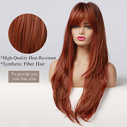 Rooted and Layered Auburn Synthetic Wig - Image 3