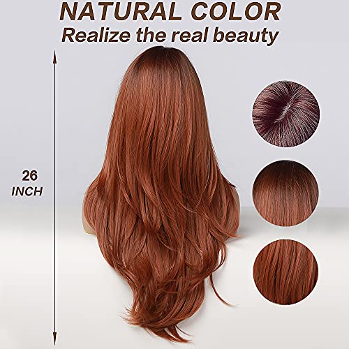 Rooted and Layered Auburn Synthetic Wig - Image 4