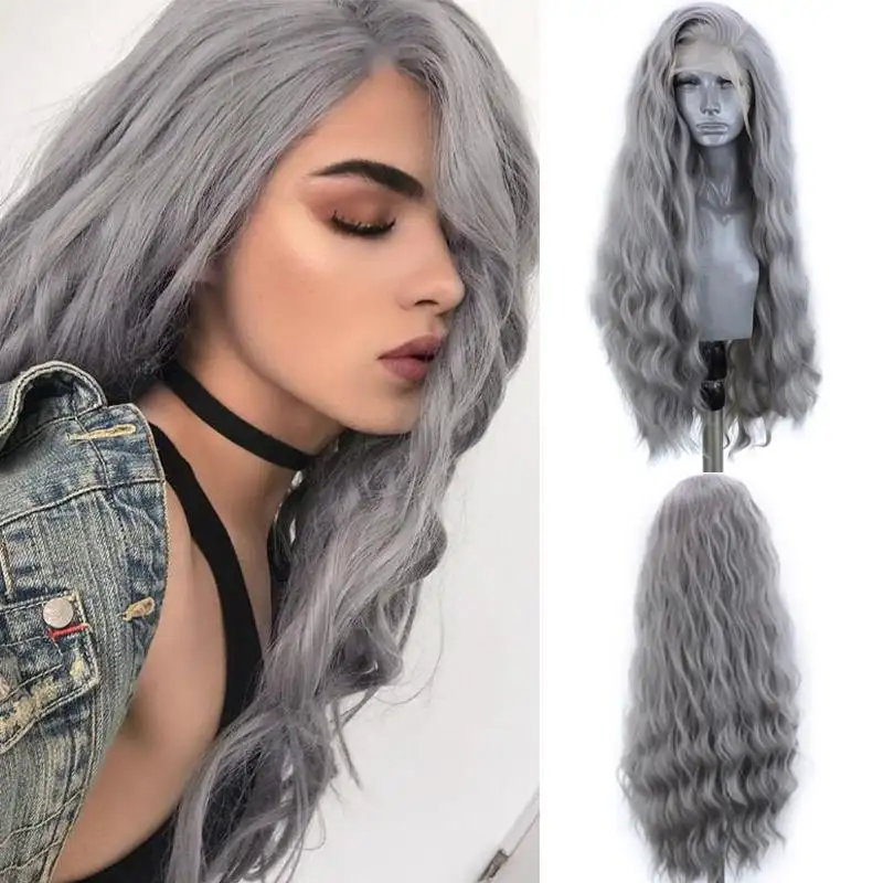 Sage - Water Wave Silver Grey Synthetic Heat Resistant Lace Front Wig With Natural Hairline - Image 2