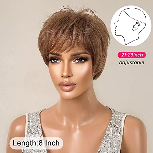 Short Pixe Cut Wig Ombre Blonde Brown - Image 11