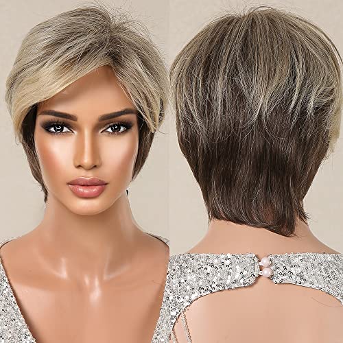 Short Pixe Cut Wig Ombre Blonde Brown - Image 2