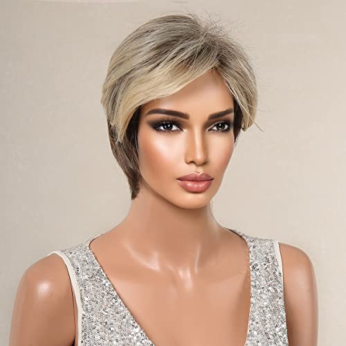Short Pixe Cut Wig Ombre Blonde Brown - Image 3