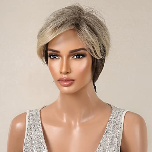 Short Pixe Cut Wig Ombre Blonde Brown - Image 4