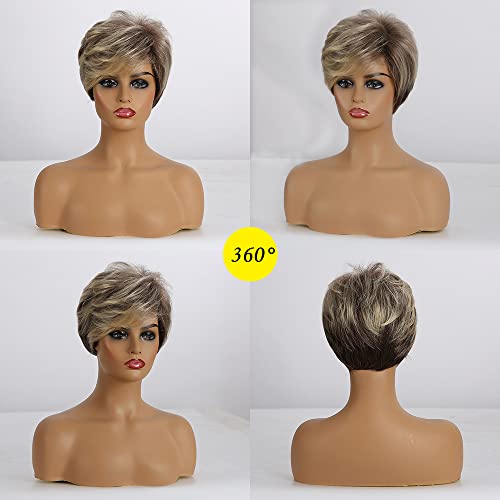 Short Pixe Cut Wig Ombre Blonde Brown - Image 5
