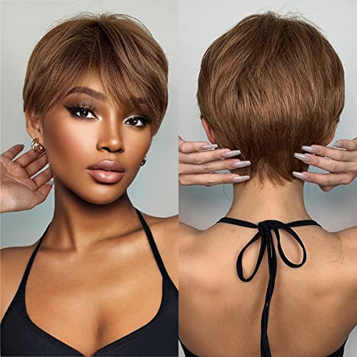 Short Pixe Cut Wig Ombre Blonde Brown - Image 7