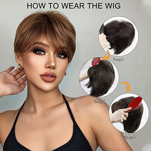 Short Pixe Cut Wig Ombre Blonde Brown - Image 8