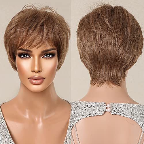 Short Pixe Cut Wig Ombre Blonde Brown - Image 9