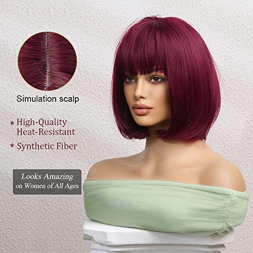 Short Straight Wine Red Bob wig - Image 4