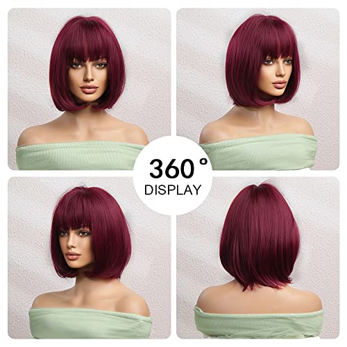 Short Straight Wine Red Bob wig - Image 5