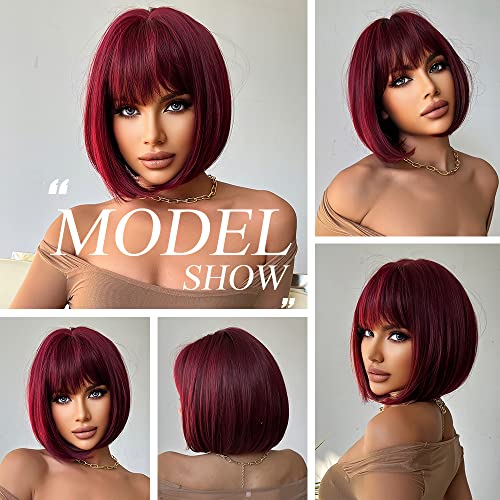 Short Straight Wine Red Bob wig - Image 6