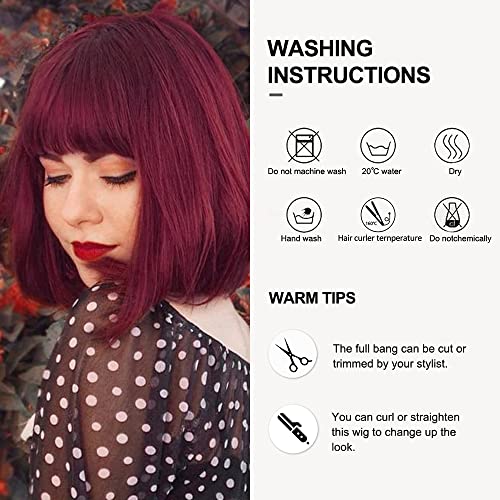 Short Straight Wine Red Bob wig - Image 7